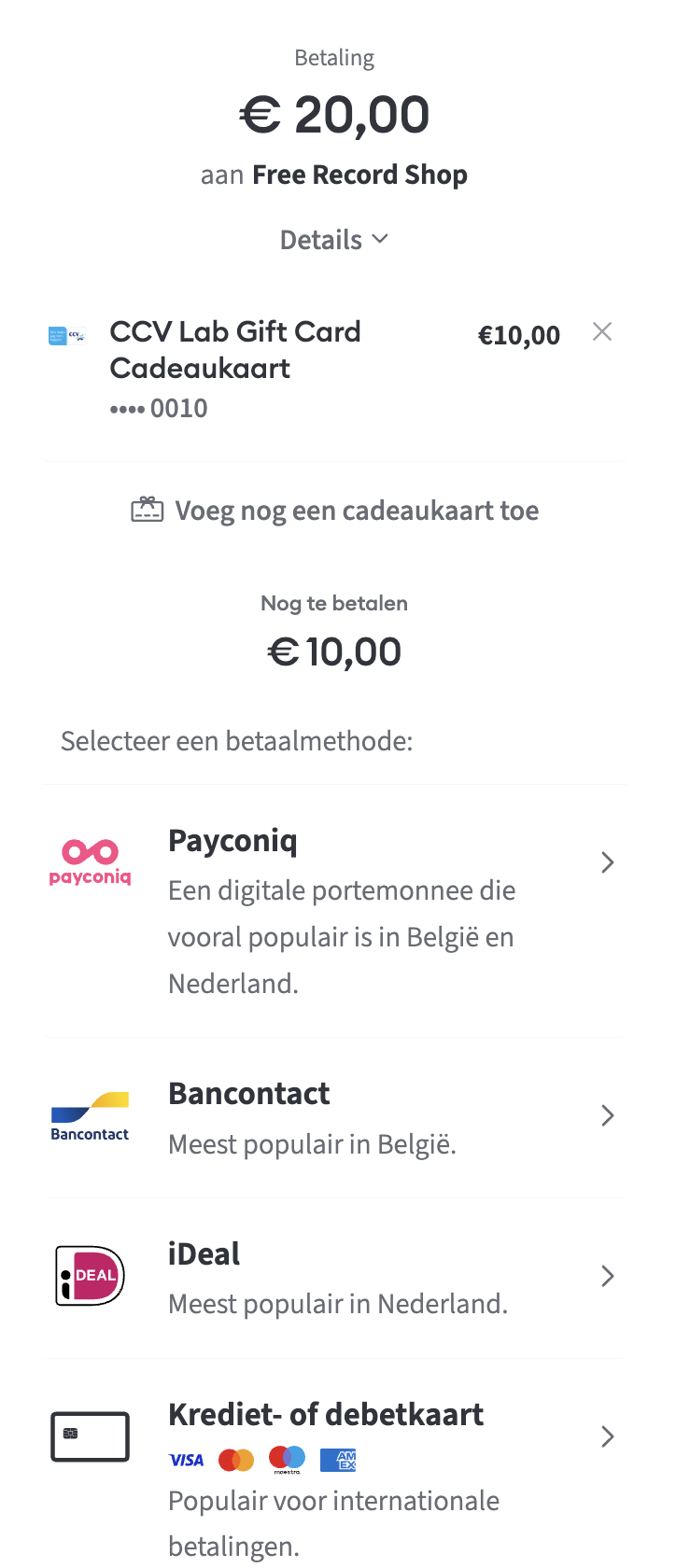 Customer claims gift card for balance EUR 10