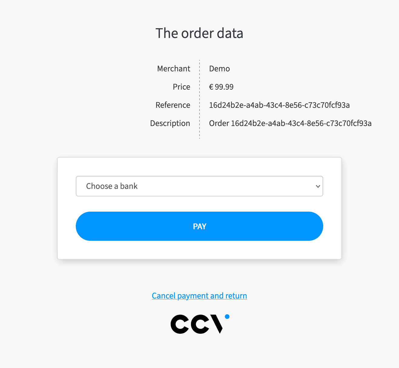 iDEAL CCV-Hosted Payment Form Example
